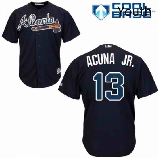 Youth Majestic Atlanta Braves 13 Ronald Acuna Jr Replica Blue Alternate Road Cool Base MLB Jersey